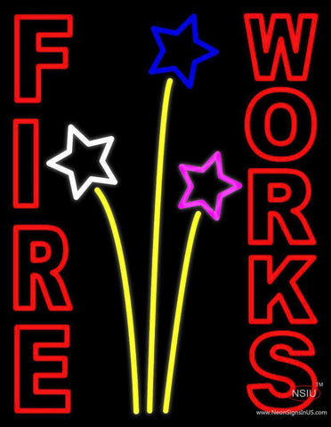 Red Fireworks Block Neon Sign 