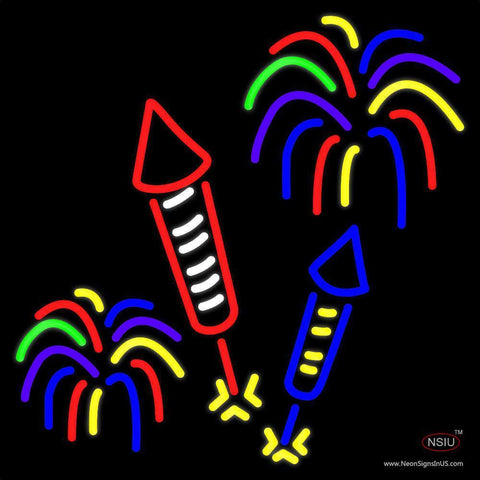 Fire Work With Multi Color Neon Sign 