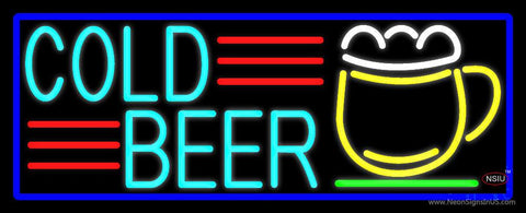 Cold Beer And Mug With Blue Border Real Neon Glass Tube Neon Sign 