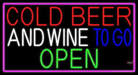 Cold Beer And Wine To Go Open With Pink Border Real Neon Glass Tube Neon Sign 