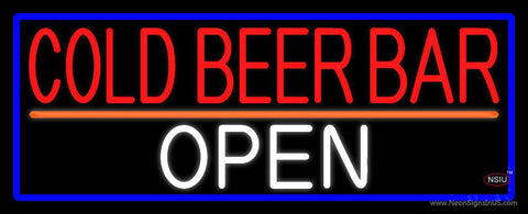 Cold Beer Bar Open With Blue Border Real Neon Glass Tube Neon Sign 