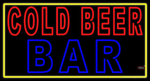 Cold Beer Bar With Yellow Border Real Neon Glass Tube Neon Sign 