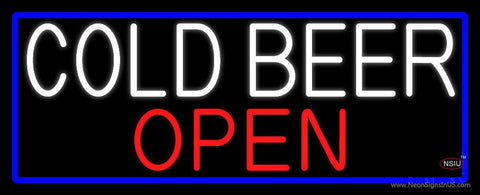 Cold Beer Open With Blue Border Real Neon Glass Tube Neon Sign 