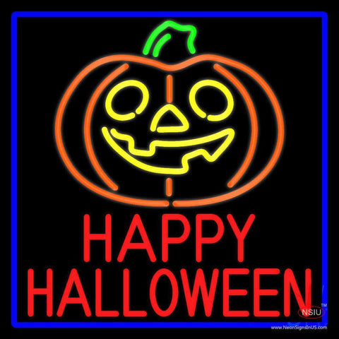 Happy Halloween Pumpkin With Blue Border Neon Sign 