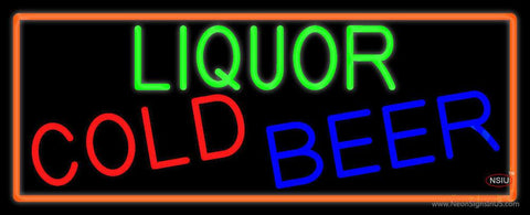 Liquors Cold Beer With Orange Border Real Neon Glass Tube Neon Sign 