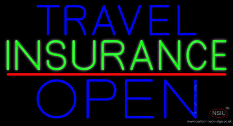 Travel Insurance Open Block Red Line Neon Sign 