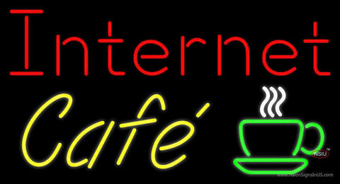 Internet Cafe With Coffee Cup Real Neon Glass Tube Neon Sign 