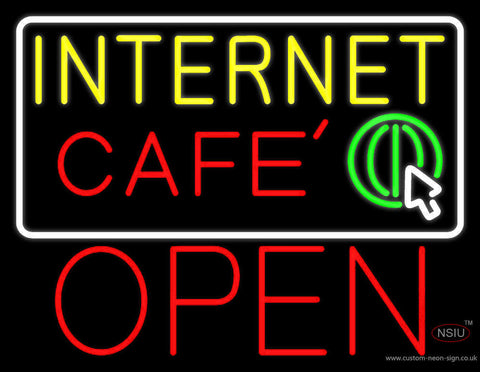 Yellow Internet Cafe Open Neon Sign 