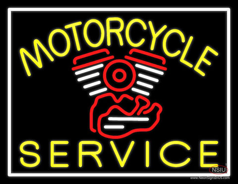 Yellow Motorcycle Service White Border Real Neon Glass Tube Neon Sign 
