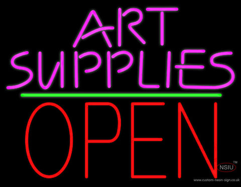 Pink Art Supplies Block With Open  Neon Sign 
