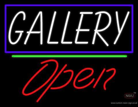 White Gallery With Border Open  Neon Sign 