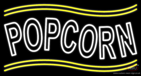 White Popcorn With Yellow Line Neon Sign 