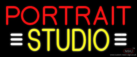 Yellow Portrait Studio with White Line Neon Sign 