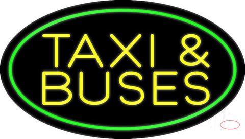 Yellow Taxi And Buses With Border Neon Sign 
