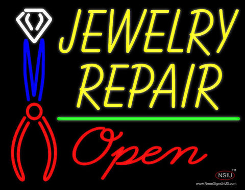 Yellow Jewelry Repair Red Open Block Real Neon Glass Tube Neon Sign 