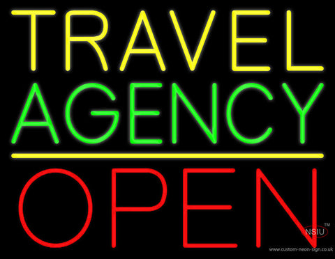 Yellow Travel Green Agency Open Neon Sign 