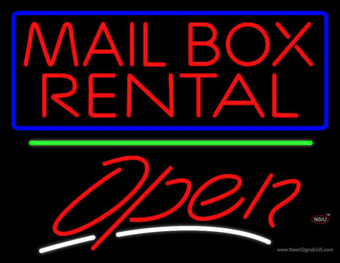 Block Mail Box Rental Blue Border With Open  Real Neon Glass Tube Neon Sign 