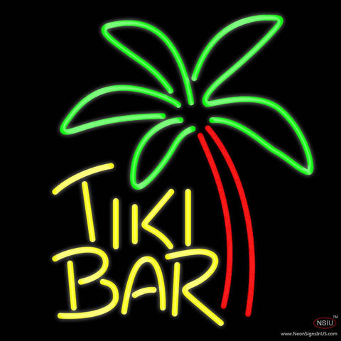 Yellow Tiki Bar With Palm Tree Real Neon Glass Tube Neon Sign 