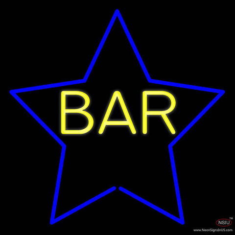 Yellow Bar Inside Blue Star Real Neon Glass Tube Neon Sign 