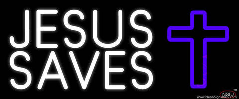 White Jesus Saves Purple  Cross Real Neon Glass Tube Neon Sign 