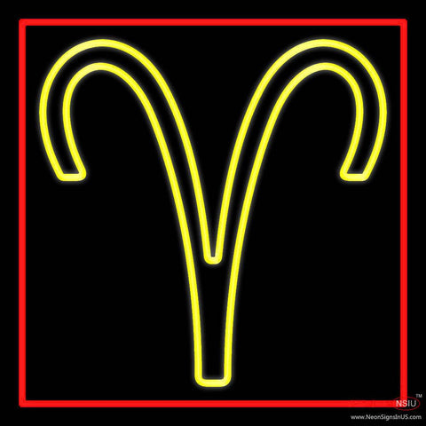 Yellow Aries Red Border Real Neon Glass Tube Neon Sign 