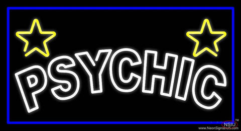 White Double Stroke Psychic Blue Border Real Neon Glass Tube Neon Sign 