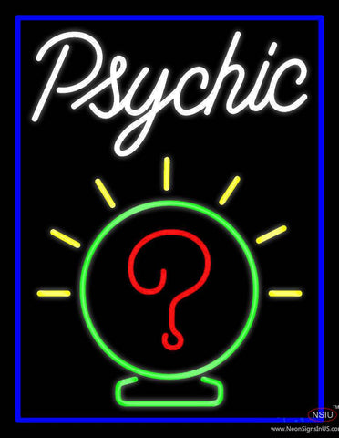 White Psychic Blue Border Real Neon Glass Tube Neon Sign 