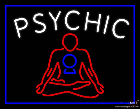 White Psychic Logo With Blue Border Real Neon Glass Tube Neon Sign 