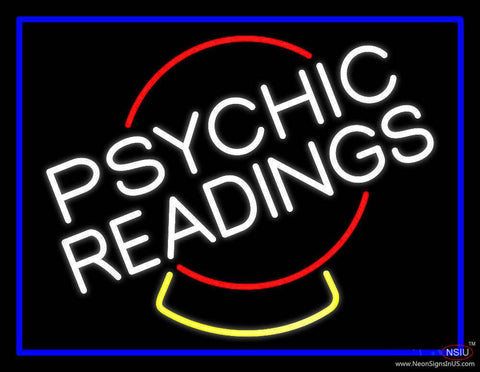 White Psychic Readings Crystal Blue Border Real Neon Glass Tube Neon Sign 