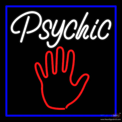 White Psychic With Blue Border Real Neon Glass Tube Neon Sign 