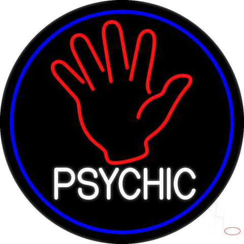 White Psychic With Blue Border Real Neon Glass Tube Neon Sign 