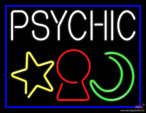 White Psychic With Logo Blue Border Real Neon Glass Tube Neon Sign 