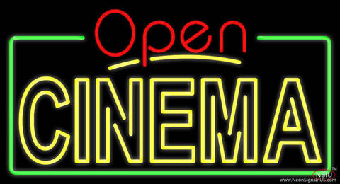 Yellow Cinema Open With Border Real Neon Glass Tube Neon Sign 