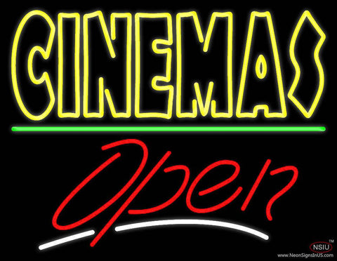 Yellow Double Stroke Cinemas Open Real Neon Glass Tube Neon Sign 