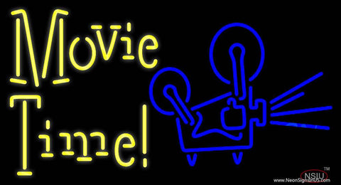 Yellow Movie Time With Logo Real Neon Glass Tube Neon Sign 