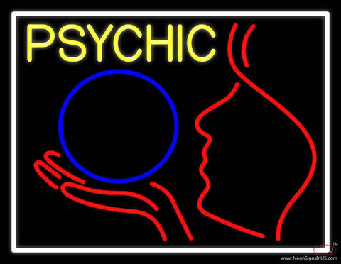 Yellow Psychic And Psychic Crystal Logo With White Border Real Neon Glass Tube Neon Sign 