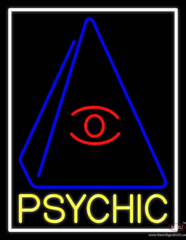 Yellow Psychic Eye Pyramid Real Neon Glass Tube Neon Sign 