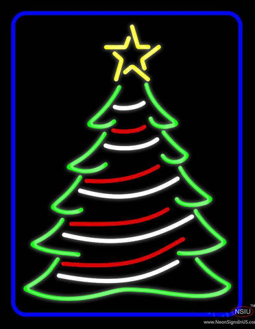 Blue Border Decorative Christmas Tree Real Neon Glass Tube Neon Sign 