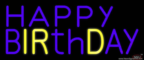 Purple And Yellow Happy Birthday Real Neon Glass Tube Neon Sign 