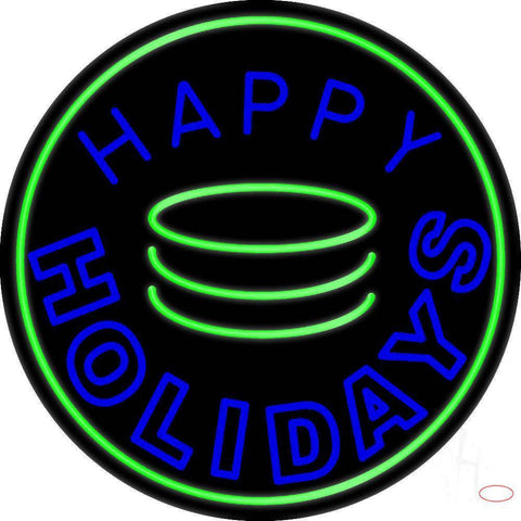 Blue Happy Holidays Block Real Neon Glass Tube Neon Sign 