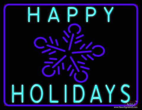 Blue Happy Holidays Real Neon Glass Tube Neon Sign 