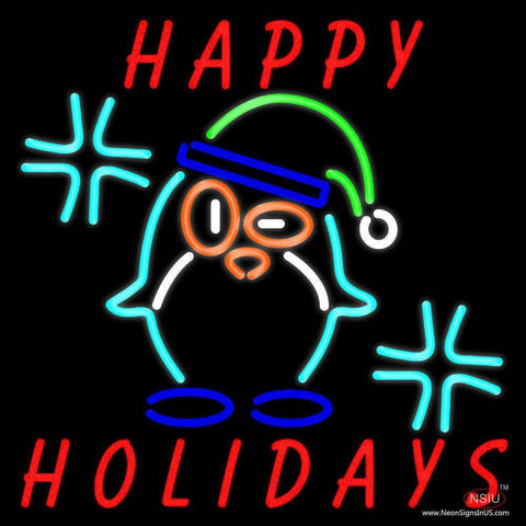 Happy Holidays With Snow Man Logo Real Neon Glass Tube Neon Sign 