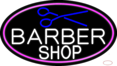 Barber Shop And Scissor With Pink Border Real Neon Glass Tube Neon Sign 