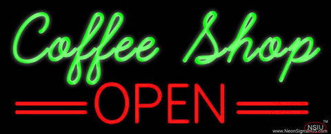 Green Coffee Shop Open Real Neon Glass Tube Neon Sign 