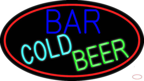 Cold Beer Bar With Red Border Real Neon Glass Tube Neon Sign 