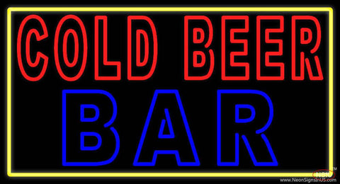 Cold Beer Bar With Yellow Border Real Neon Glass Tube Neon Sign 