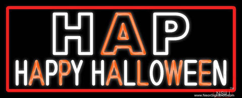 Happy Halloween Block With Red Border Real Neon Glass Tube Neon Sign 