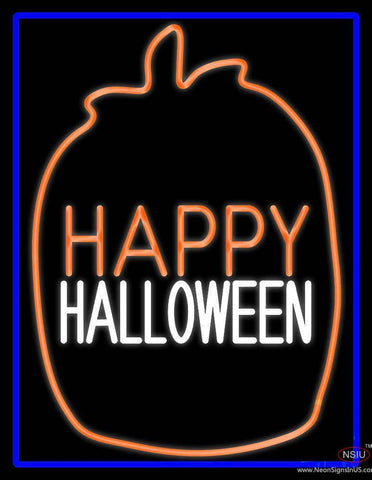 Happy Halloween With Blue Border Real Neon Glass Tube Neon Sign 