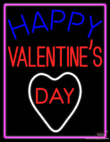 Happy Valentines Day With Pink Border Real Neon Glass Tube Neon Sign 