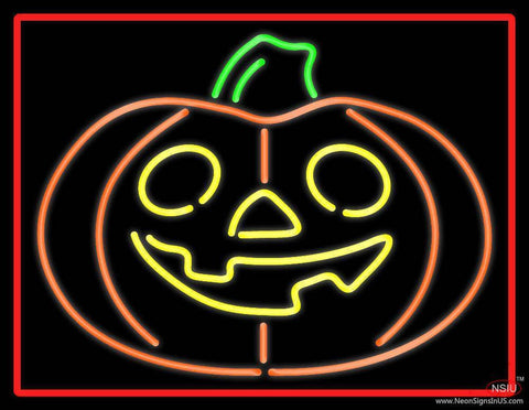 Jack O Lantern Pumkin With Red Border Real Neon Glass Tube Neon Sign 